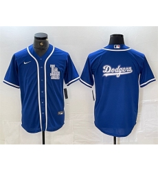 Men Los Angeles Dodgers Team Big Logo Blue Cool Base Stitched Baseball Jerseys
