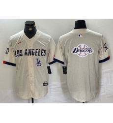 Men Los Angeles Dodgers Team Big Logo Cream Stitched Baseball Jersey 004