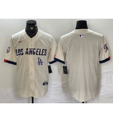 Men Los Angeles Dodgers Team Big Logo Cream Stitched Baseball Jersey 005