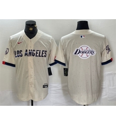 Men Los Angeles Dodgers Team Big Logo Cream Stitched Baseball Jersey 5