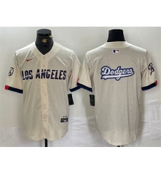 Men Los Angeles Dodgers Team Big Logo Cream Stitched Baseball Jersey