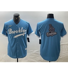 Men Los Angeles Dodgers Team Big Logo Light Blue Throwback Cool Base Stitched Baseball Jersey 1