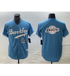 Men Los Angeles Dodgers Team Big Logo Light Blue Throwback Cool Base Stitched Baseball Jersey 10