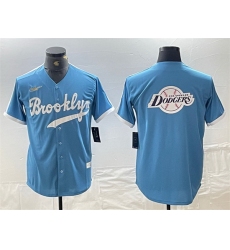 Men Los Angeles Dodgers Team Big Logo Light Blue Throwback Cool Base Stitched Baseball Jersey 2