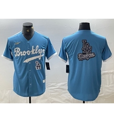 Men Los Angeles Dodgers Team Big Logo Light Blue Throwback Cool Base Stitched Baseball Jersey 6