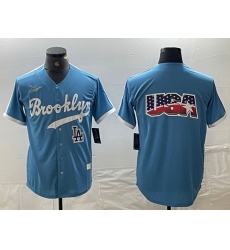 Men Los Angeles Dodgers Team Big Logo Light Blue Throwback Cool Base Stitched Baseball Jersey 7