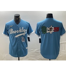 Men Los Angeles Dodgers Team Big Logo Light Blue Throwback Cool Base Stitched Baseball Jersey 8