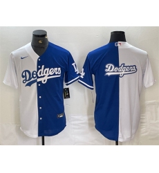 Men Los Angeles Dodgers Team Big Logo White Blue Split Cool Base Stitched Baseball Jersey