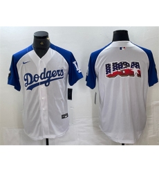 Men Los Angeles Dodgers Team Big Logo White Blue Vin Patch Cool Base Stitched Baseball Jersey 4
