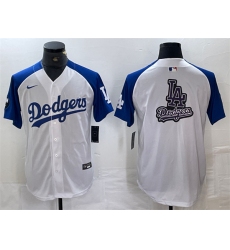 Men Los Angeles Dodgers Team Big Logo White Blue Vin Patch Cool Base Stitched Baseball Jersey 5
