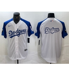 Men Los Angeles Dodgers Team Big Logo White Blue Vin Patch Cool Base Stitched Baseball Jersey