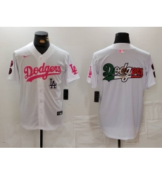 Men Los Angeles Dodgers Team Big Logo White Pink Vin  26 Kobe Patch Stitched Baseball Jersey 001