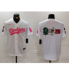 Men Los Angeles Dodgers Team Big Logo White Pink Vin  26 Kobe Patch Stitched Baseball Jersey 2