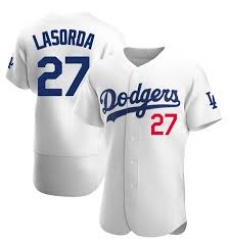 Men Los Angeles Dodgers Tommy Lasorda 27 White Flex Base Jersey