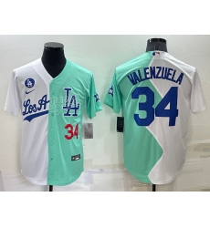 Men Nike Los Angeles Dodgers 34 Fernando Valenzuela 2022 All Star White Green Cool Base Stitched Baseball Jerseys