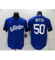 Men Nike Los Angeles Dodgers #50 Mookie Betts Blue Cool Base Player Jersey