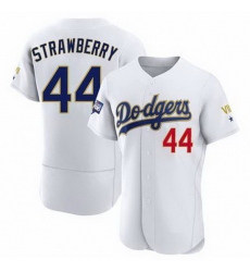 Men Nike Los Angeles Dodgers Darryl Strawberry #44 Gold Program VII White Flex Base Stitched Champions MLB Jersey