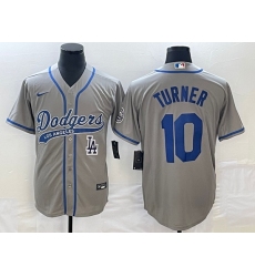 Men's Los Angeles Dodgers #10 Justin Turner Grey With Patch Cool Base Stitched Baseball Jersey