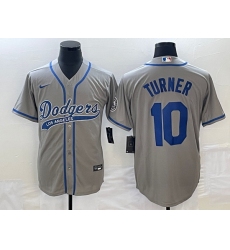 Men's Los Angeles Dodgers #10 Justin Turner Grey With Patch Cool Base Stitched Baseball Jersey1