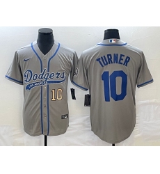 Men's Los Angeles Dodgers #10 Justin Turner Number Grey With Patch Cool Base Stitched Baseball Jersey