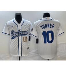 Men's Los Angeles Dodgers #10 Justin Turner Number White With Patch Cool Base Stitched Baseball Jersey