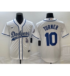 Men's Los Angeles Dodgers #10 Justin Turner White With Patch Cool Base Stitched Baseball Jersey