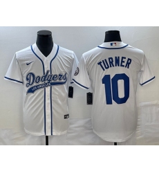 Men's Los Angeles Dodgers #10 Justin Turner White With Patch Cool Base Stitched Baseball Jersey1