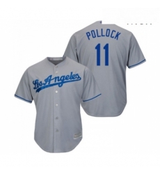 Mens Los Angeles Dodgers 11 A J Pollock Replica Grey Road Cool Base Baseball Jersey 