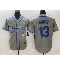 Men's Los Angeles Dodgers #13 Max Muncy Grey With Patch Cool Base Stitched Baseball Jersey1