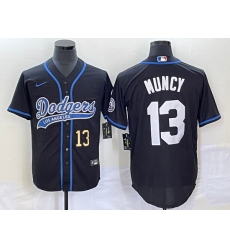 Men's Los Angeles Dodgers #13 Max Muncy Number Black With Patch Cool Base Stitched Baseball Jersey