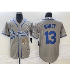 Men's Los Angeles Dodgers #13 Max Muncy Number Grey With Patch Cool Base Stitched Baseball Jersey