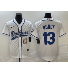 Men's Los Angeles Dodgers #13 Max Muncy Number White With Patch Cool Base Stitched Baseball Jersey