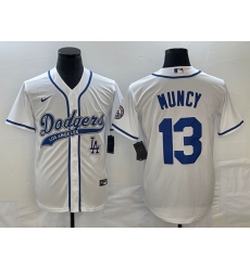 Men's Los Angeles Dodgers #13 Max Muncy White With Patch Cool Base Stitched Baseball Jersey