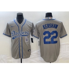 Men's Los Angeles Dodgers #22 Clayton Kershaw Grey Cool Base Stitched Baseball Jersey1
