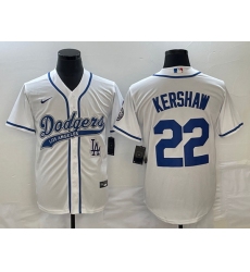 Men's Los Angeles Dodgers #22 Clayton Kershaw White Cool Base Stitched Baseball Jersey