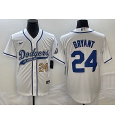 Men's Los Angeles Dodgers #24 Kobe Bryant Number White With Patch Cool Base Stitched Baseball Jersey