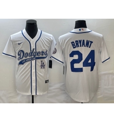 Men's Los Angeles Dodgers #24 Kobe Bryant White With Patch Cool Base Stitched Baseball Jersey1
