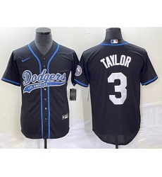 Men's Los Angeles Dodgers #3 Chris Taylor Black With Patch Cool Base Stitched Baseball Jersey1