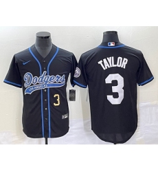 Men's Los Angeles Dodgers #3 Chris Taylor Number Black With Patch Cool Base Stitched Baseball Jersey