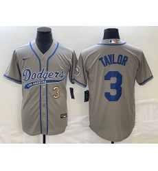Men's Los Angeles Dodgers #3 Chris Taylor Number Grey With Patch Cool Base Stitched Baseball Jersey