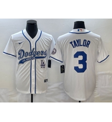 Men's Los Angeles Dodgers #3 Chris Taylor White With Patch Cool Base Stitched Baseball Jersey1