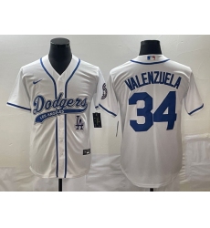 Men's Los Angeles Dodgers #34 Fernando Valenzuela White With Patch Cool Base Stitched Baseball Jersey