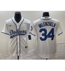 Men's Los Angeles Dodgers #34 Fernando Valenzuela White With Patch Cool Base Stitched Baseball Jersey1