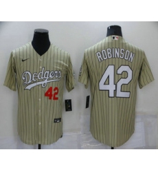 Men's Los Angeles Dodgers #42 Jackie Robinson Cream Pinstripe Stitched MLB Cool Base Nike Jersey