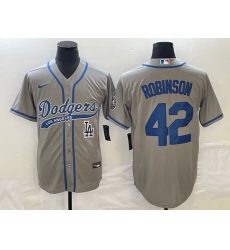 Men's Los Angeles Dodgers #42 Jackie Robinson Grey With Patch Cool Base Stitched Baseball Jersey