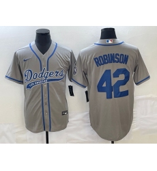 Men's Los Angeles Dodgers #42 Jackie Robinson Grey With Patch Cool Base Stitched Baseball Jersey1