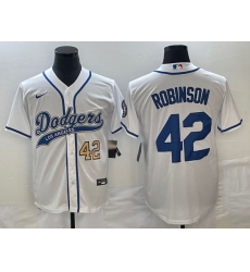 Men's Los Angeles Dodgers #42 Jackie Robinson Number White With Patch Cool Base Stitched Baseball Jersey