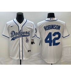 Men's Los Angeles Dodgers #42 Jackie Robinson White With Patch Cool Base Stitched Baseball Jersey1