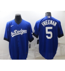 Men's Los Angeles Dodgers #5 Freddie Freeman Blue 2022 City Connect Cool Base Stitched Jersey