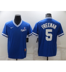 Men's Los Angeles Dodgers #5 Freddie Freeman Blue Nike Cooperstown Collection Legend V Neck Jersey